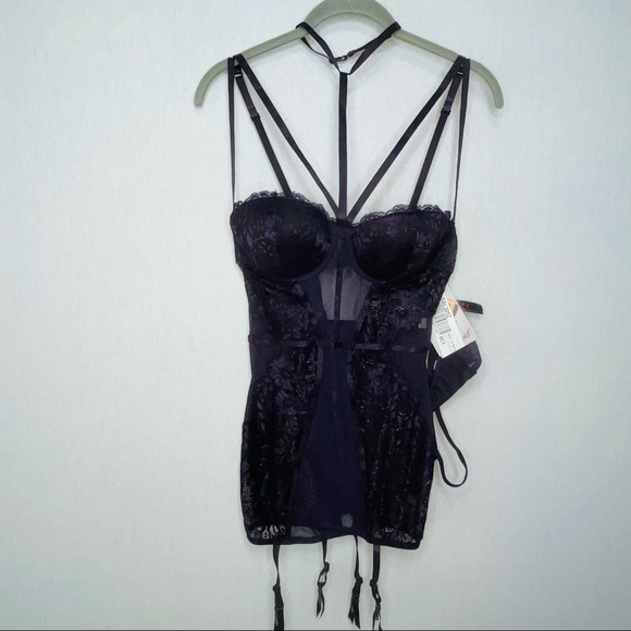 Dreamgirl Other - Dreamgirl Sheer Lace Strappy Garter Slip in Eggplant Purple